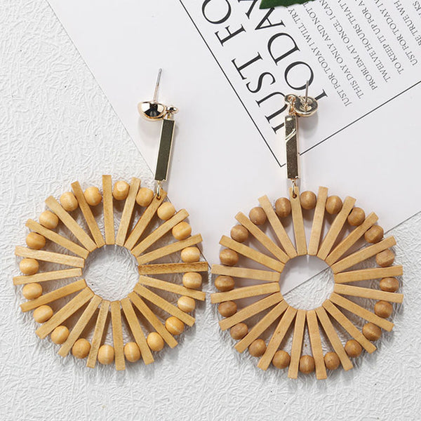 Korea Style Handmade Wooden Braid Drop Earrings - shopngos