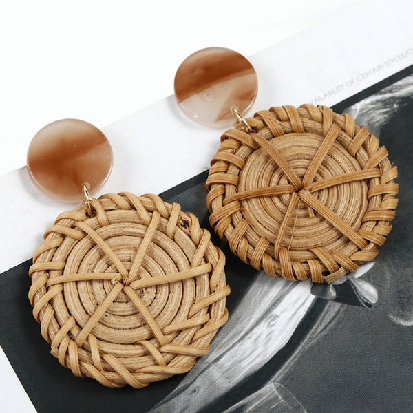 Korea Style Handmade Wooden Braid Drop Earrings - shopngos