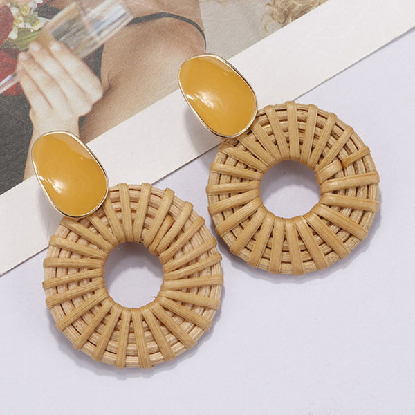 Korea Style Handmade Wooden Braid Drop Earrings - shopngos