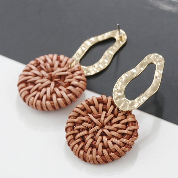 Korea Style Handmade Wooden Braid Drop Earrings - shopngos