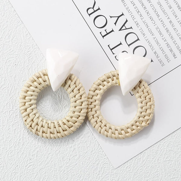 Korea Style Handmade Wooden Braid Drop Earrings - shopngos