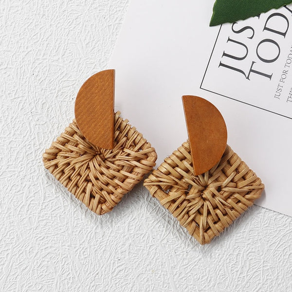 Korea Style Handmade Wooden Braid Drop Earrings - shopngos