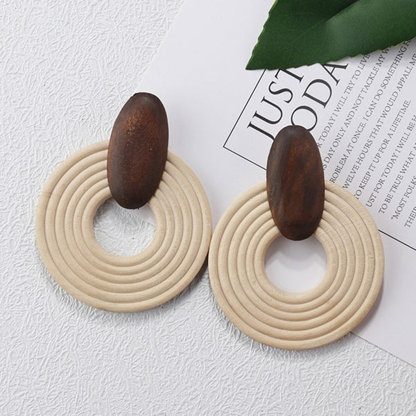 Korea Style Handmade Wooden Braid Drop Earrings - shopngos