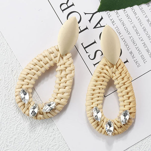 Korea Style Handmade Wooden Braid Drop Earrings - shopngos