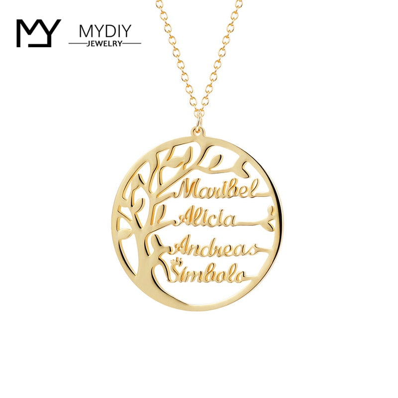 Family Tree Necklace Customized Name Gold Color 925 Sterling Silver Christmas Gift - shopngos