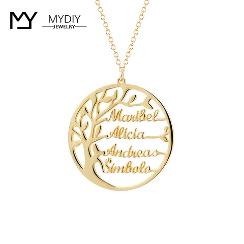 Family Tree Necklace Customized Name Gold Color 925 Sterling Silver Christmas Gift - shopngos