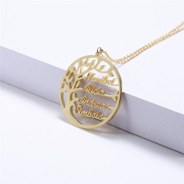 Family Tree Necklace Customized Name Gold Color 925 Sterling Silver Christmas Gift - shopngos